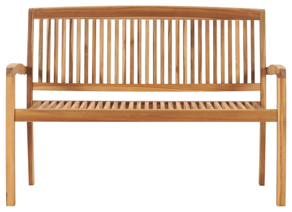 Vidaxl Stacking Garden Bench With Cushion 50.6" Solid Teak Wood