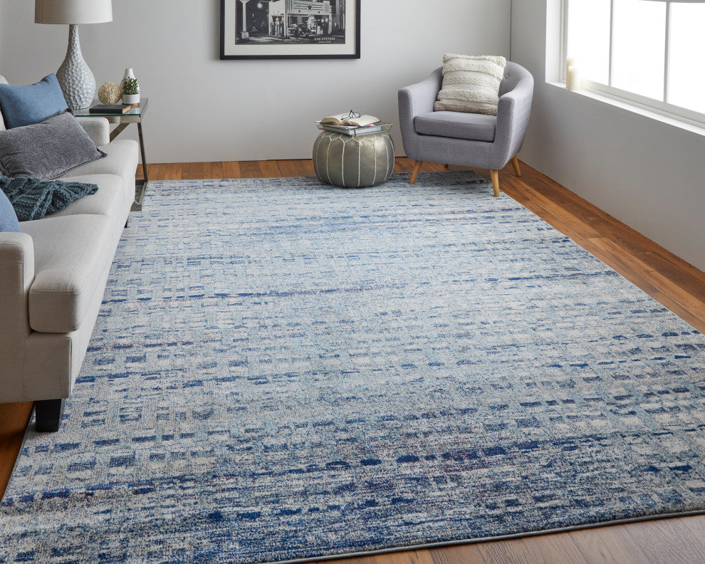 Weave & Wander Adelmo Abstract Contemporary Rug, Blue/Ivory, 3'x5'