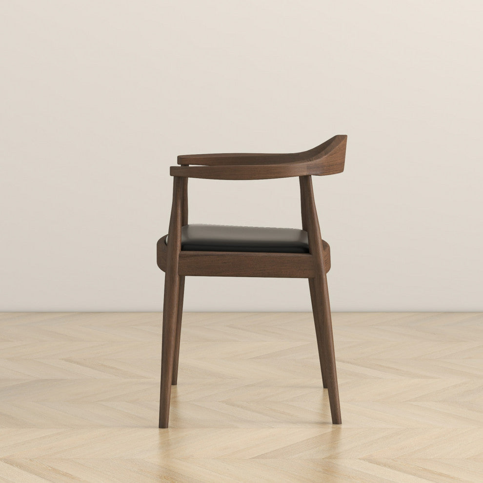 Freya Mid-Century Modern Solid Wood Upholstered Dining Chair, Black