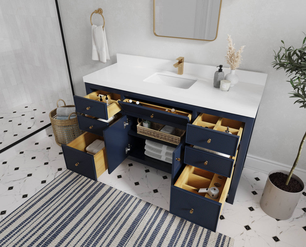 Sonoma 60 Single Sink Reeded Bathroom Vanity in Hale Navy Blue 2" Calacatta Nuvo