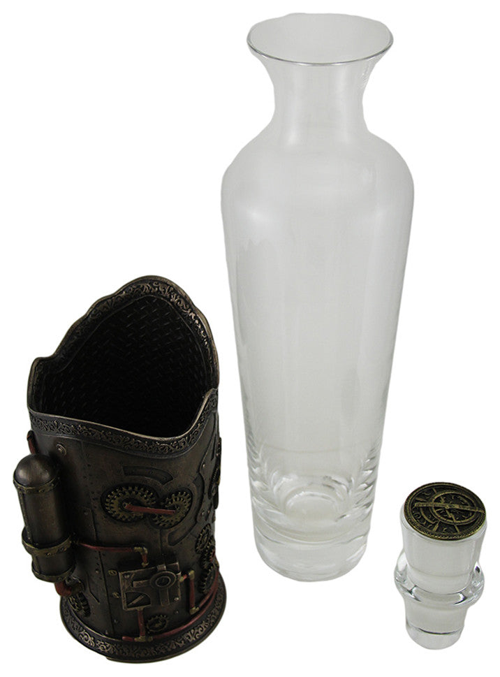 Time for Spirits Glass Spirit Decanter in Steampunk Basket with Clock