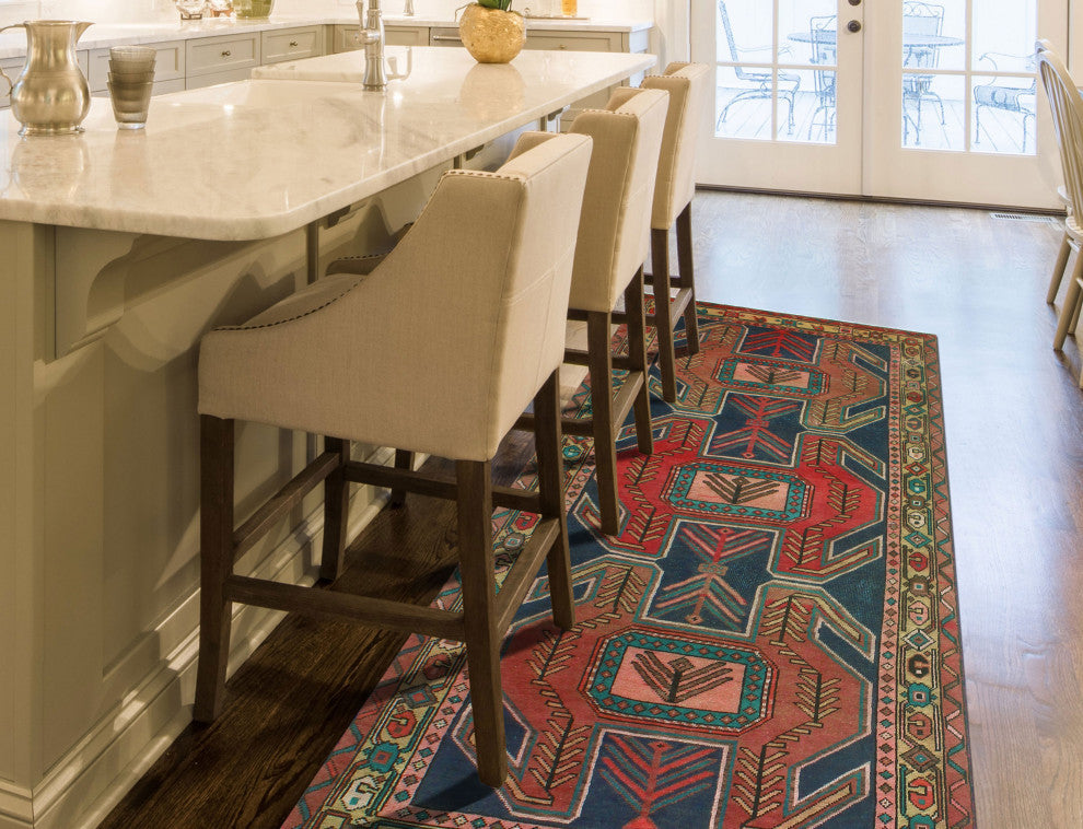 Fine Vintage Distressed Malay Rust/Navy Runner, 4'5x10'2