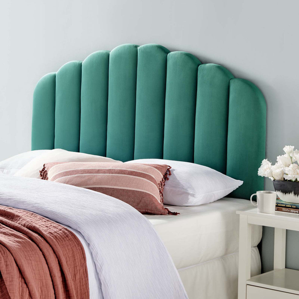 Headboard, Twin Size, Velvet, Dark Gray, Modern Contemporary, Bedroom, Teal Blue