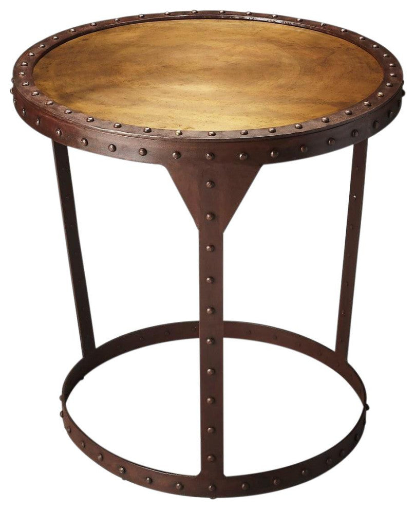 Side Table Round Gold Distressed Rubbed Brown Metalworks Gray Iron