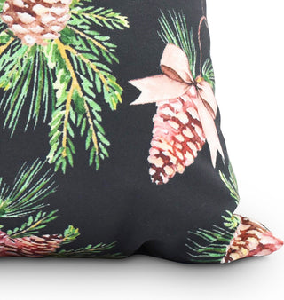 Greenery Black Holiday Print Decorative Outdoor Throw Pillow, 18"