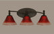 Capri 3 Light Bath Bar In Dark Granite, 7" Raspberry Crystal Glass