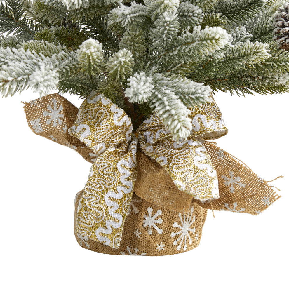 28" Flocked Artificial Christmas Tree With Pine Cones