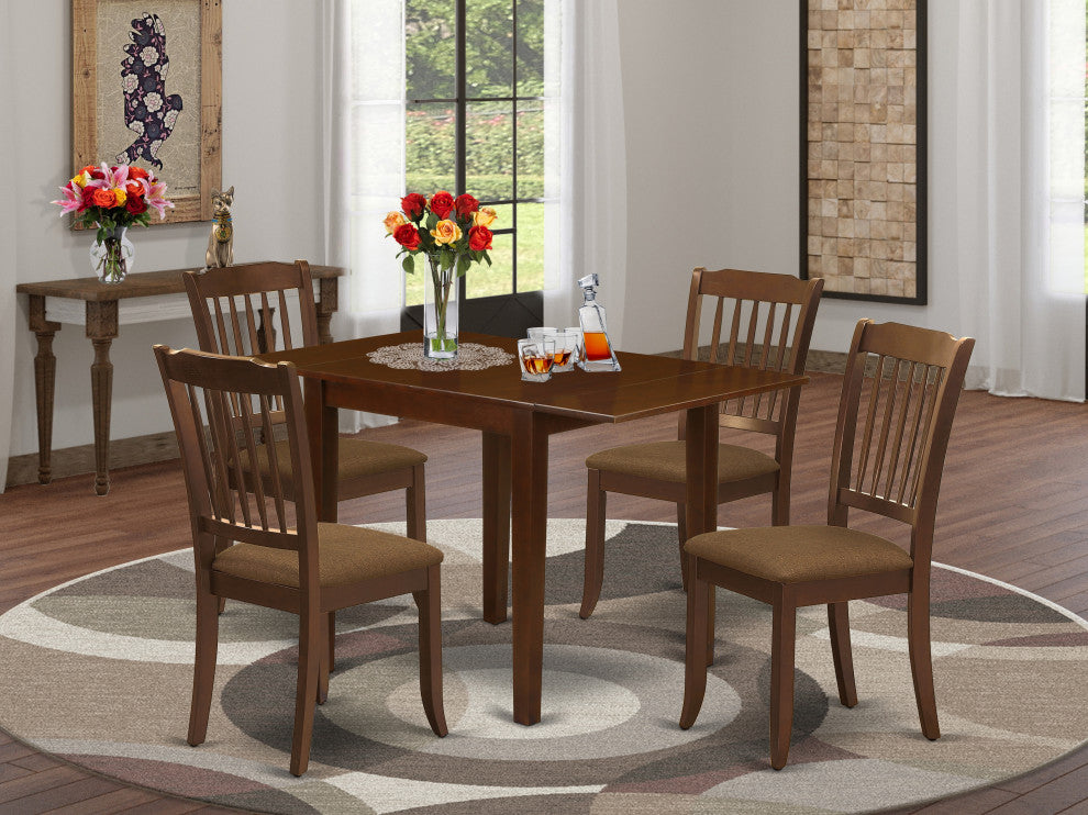 Dinette Set For 5- Four Fabulous Chairs, Table, Mahogany Finish Frame