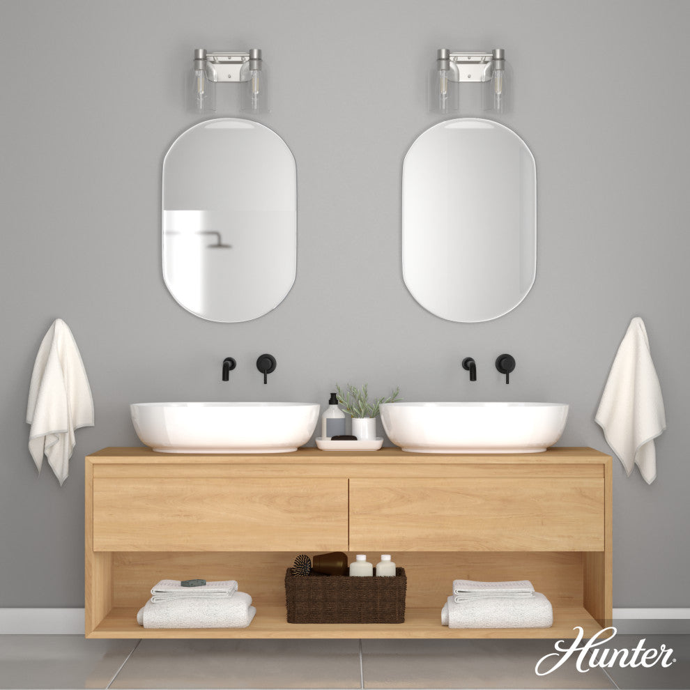 Hunter Lochemeade Brushed Nickel 2 Light Vanity Wall Light Fixture