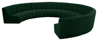 Infinity Black Boucle Fabric Upholstered Arc Shaped Modular Sectional, Green, 9-Piece, Arc-Shaped