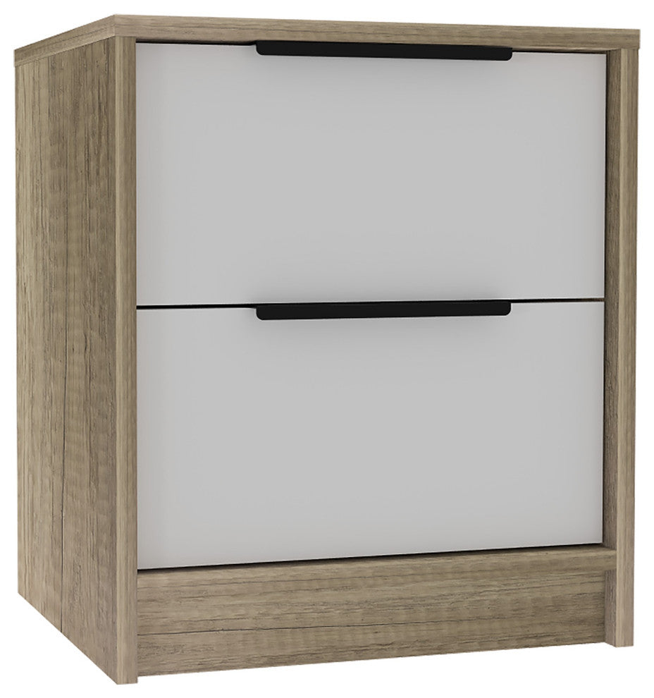 Mod Light Oak and White Two Drawer Nightstand