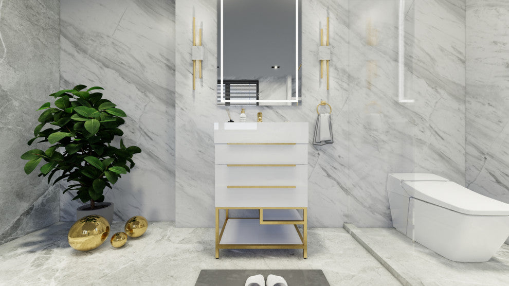 Madison 24" Freestanding Vanity with Reinforced Acrylic Sink, High Gloss White