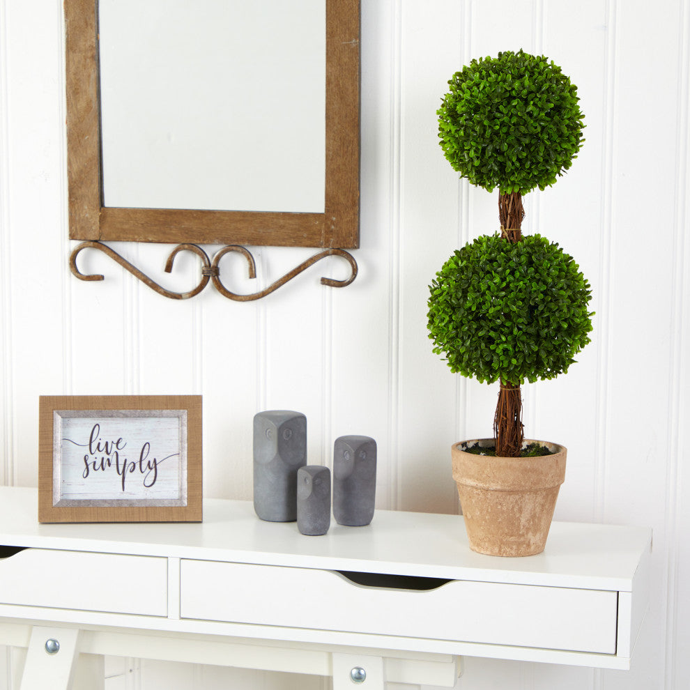 2.5' Boxwood Double Ball Topiary Artificial Tree, Indoor/Outdoor