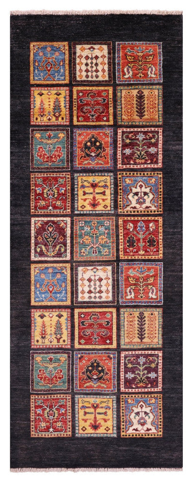 Handmade Black Persian Garden Design Runner Rug 2' 6" X 6' 7" Q10688