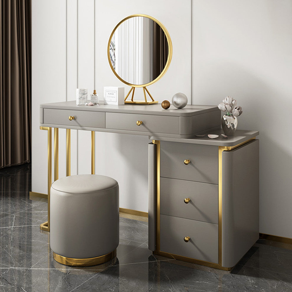 Makeup Vanity Set with Drawers Retractable Dressing Table Stool & Mirror