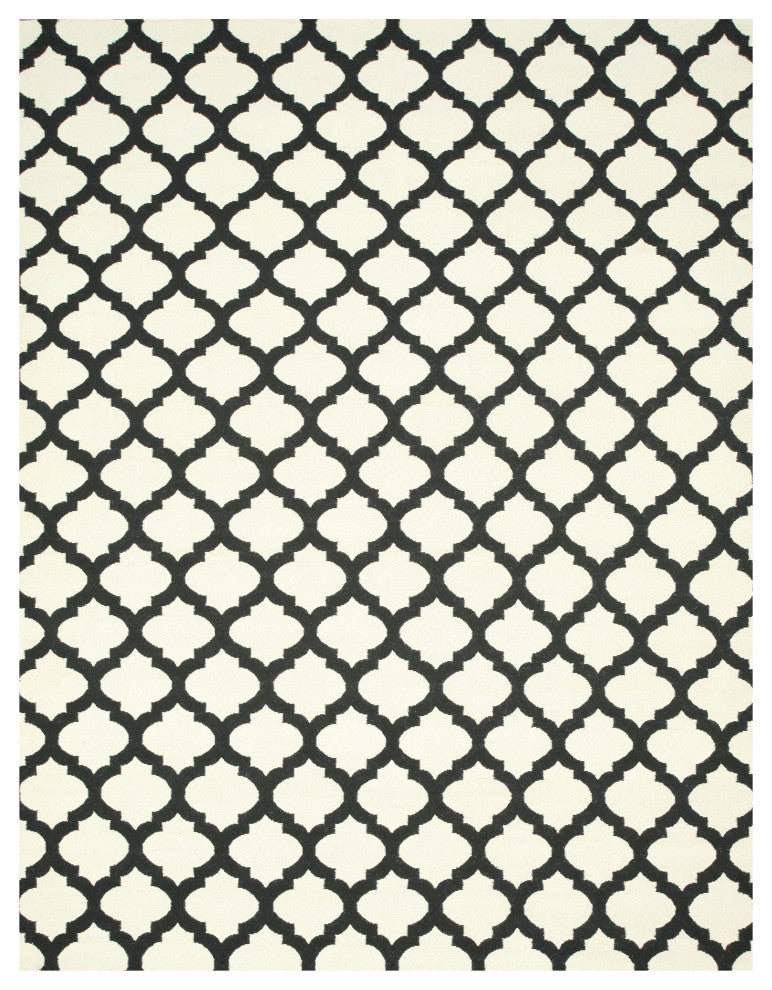 Handmade Wool Black Transitional Trellis Reversible Rug, 8'x10'