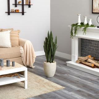 Nearly Natural 40" Sansevieria Artificial Plant, Sand Colored Planter