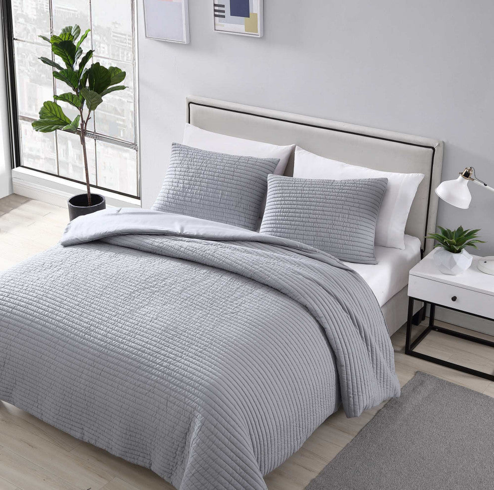 The Nesting Company Palm 3 Piece Comforter Set - Queen - Charcoal