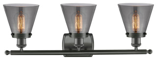 Small Cone 3-Light Bath Vanity-Light, Oil Rubbed Bronze, Plated Smoke