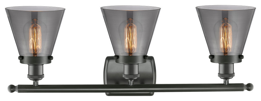 Small Cone 3-Light Bath Vanity-Light, Oil Rubbed Bronze, Plated Smoke