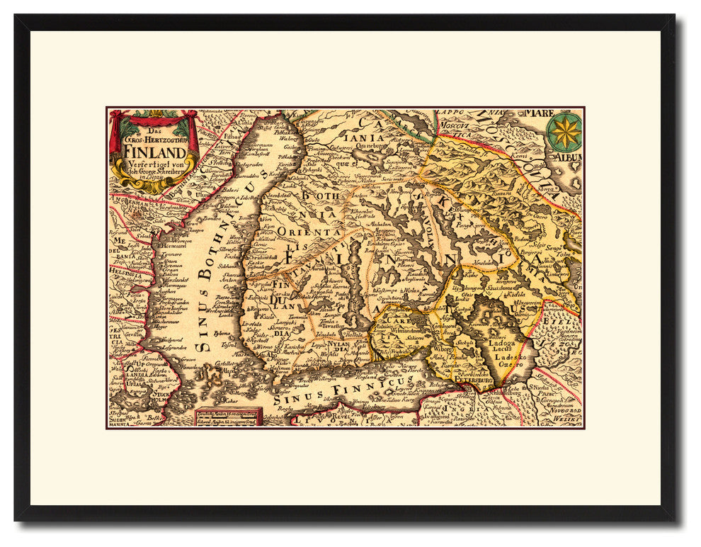 Finland Centuries Map Print On Canvas With Black Frame, 16" X 21"