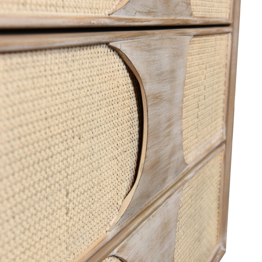 Melrose Chest-Three Woven Cane Drawers-Light Bisque Finish-White Wash Top Coat
