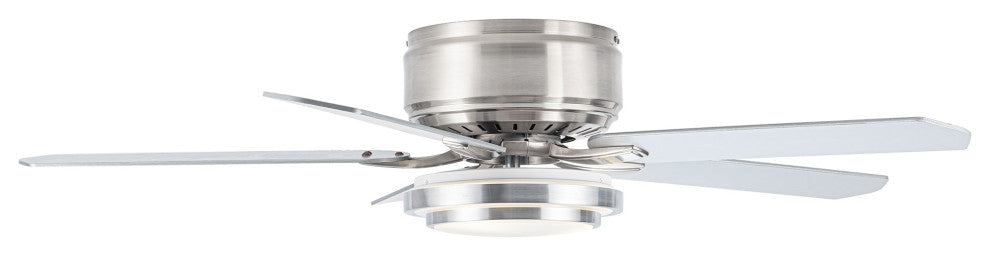52-inch Modern Satin Nikel Flush Mount Ceiling Fan with Light
