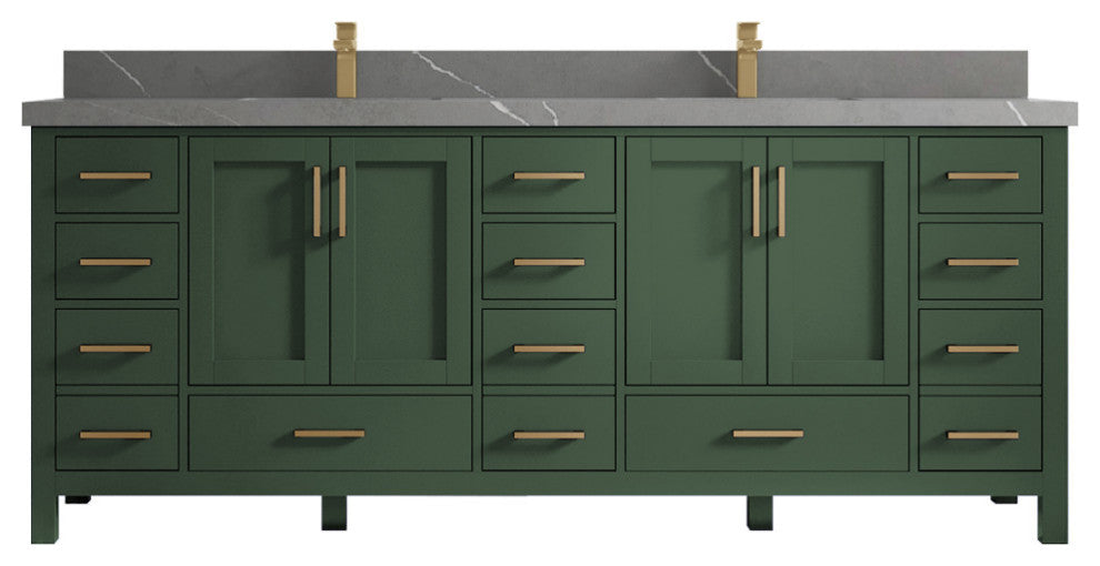 Malibu 84 Double Sink Bath Vanity in Lafayette Green 2" Piatra Gray