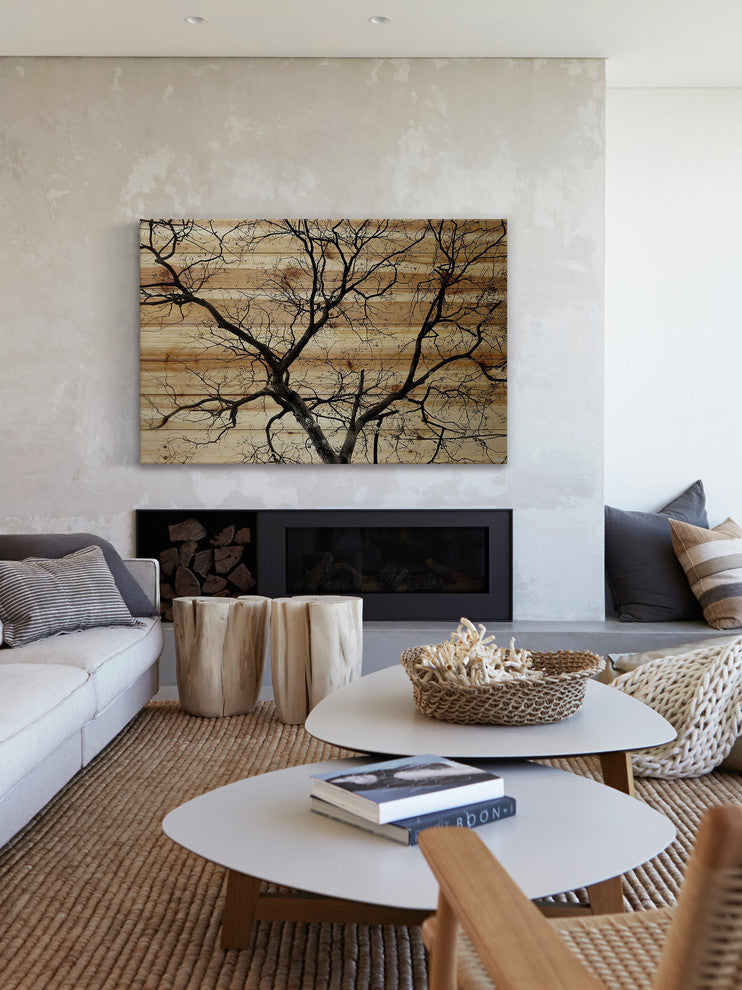 "Branching Out III" Painting Print on Natural Pine Wood, 18"x12"