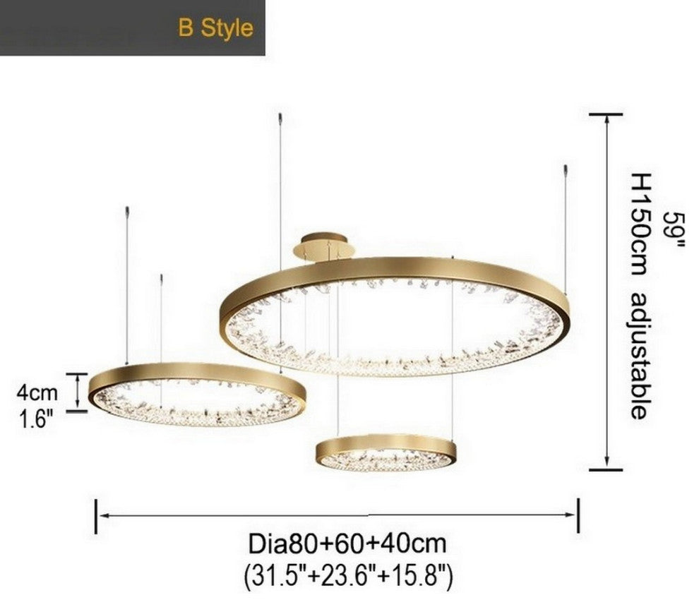 Zeddiani | Gold Rings Led Crystal Chandelier for Bedroom, 3 Rings 7 Bases
