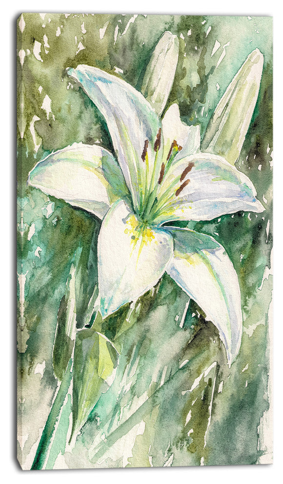 Large White Lily Painting, Floral Canvas Art print, 16"x32"