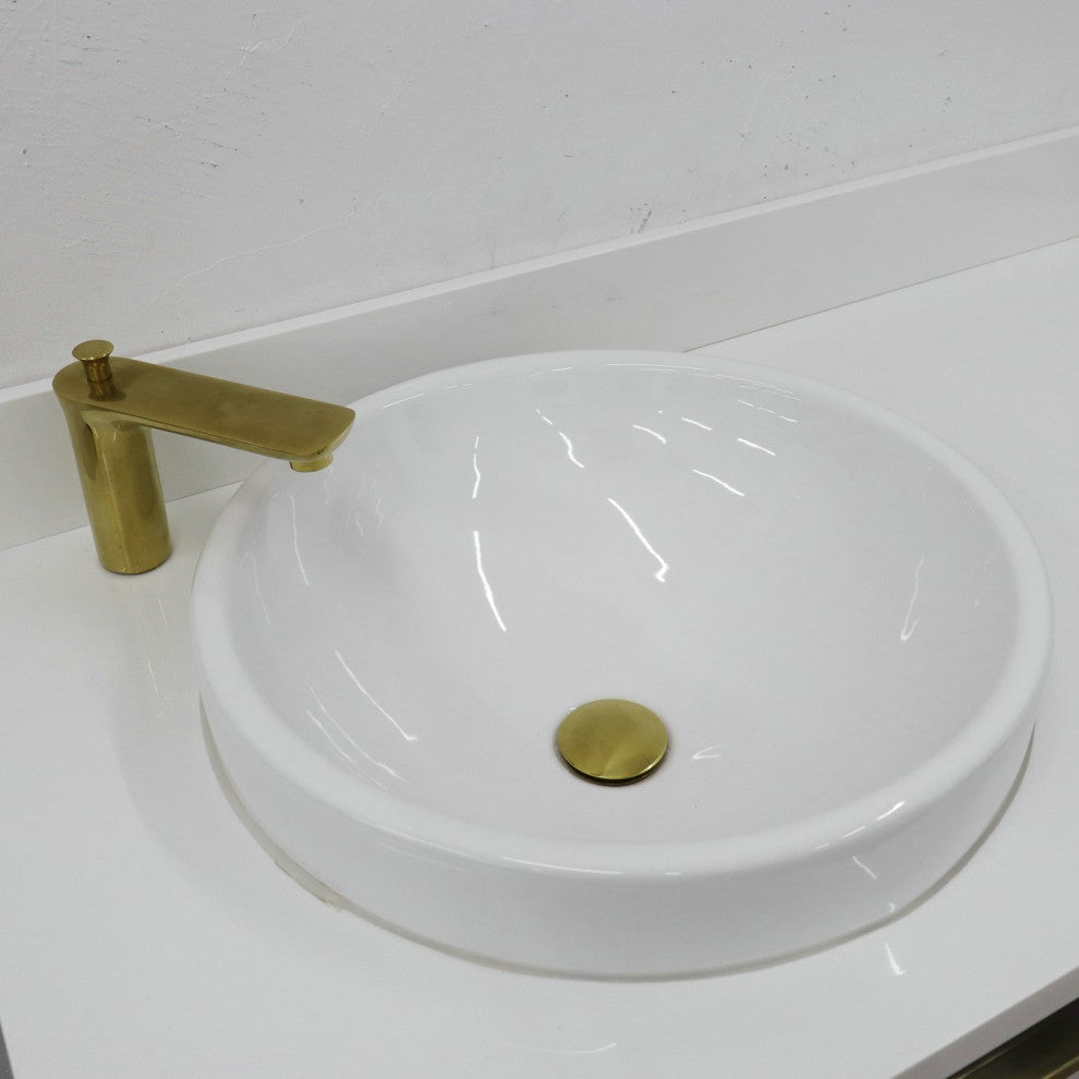 61" Double Sink Vanity, Dark Gray Finish With Engineered Stone Top, Round Sink