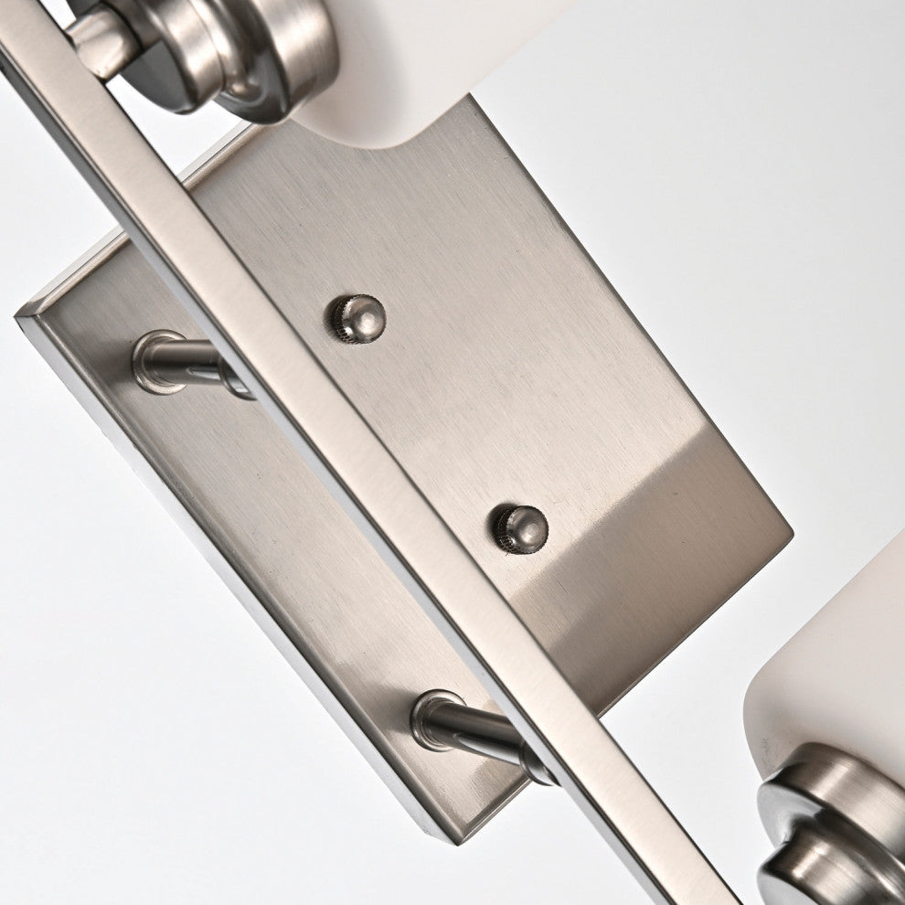 2-Light Brushed Nickel Vanity Lights With White Etched Glass Shades