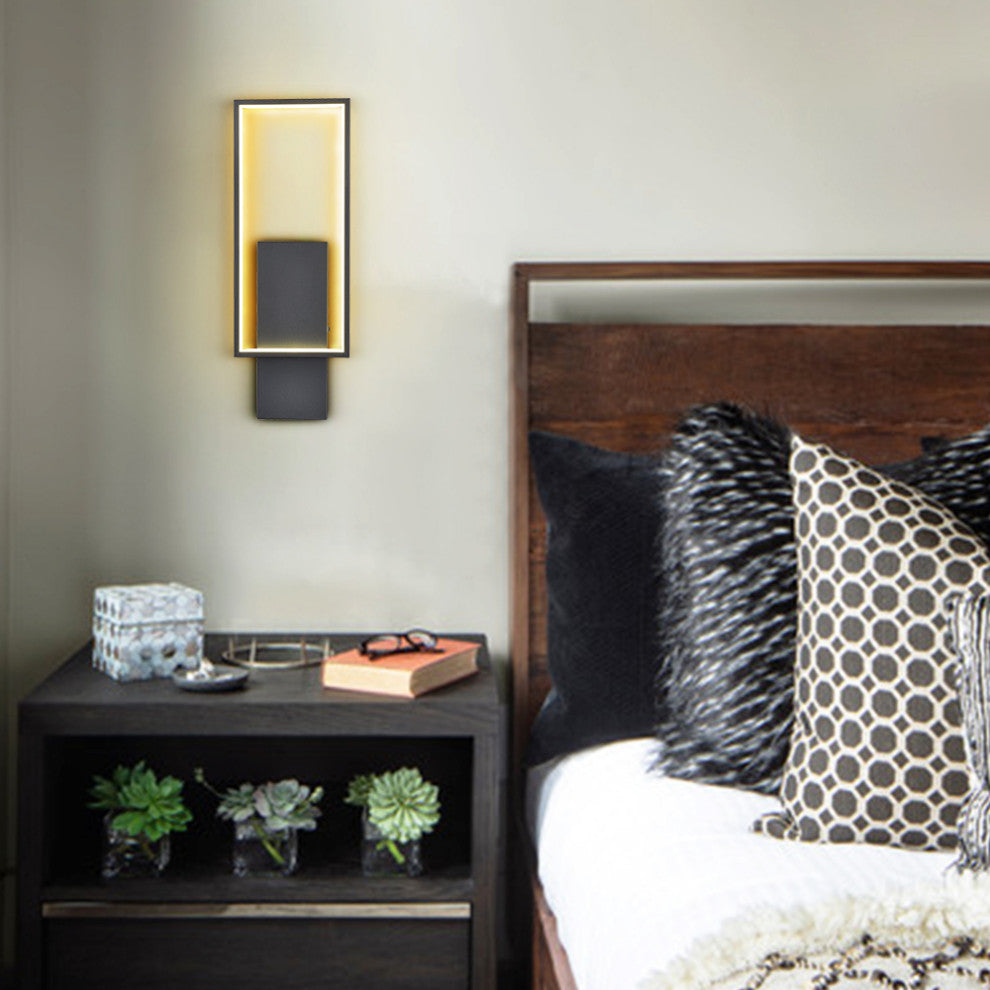 Modern Black LED Wall Sconce With Rectangle Aluminum Shade Neutral Light 4000K
