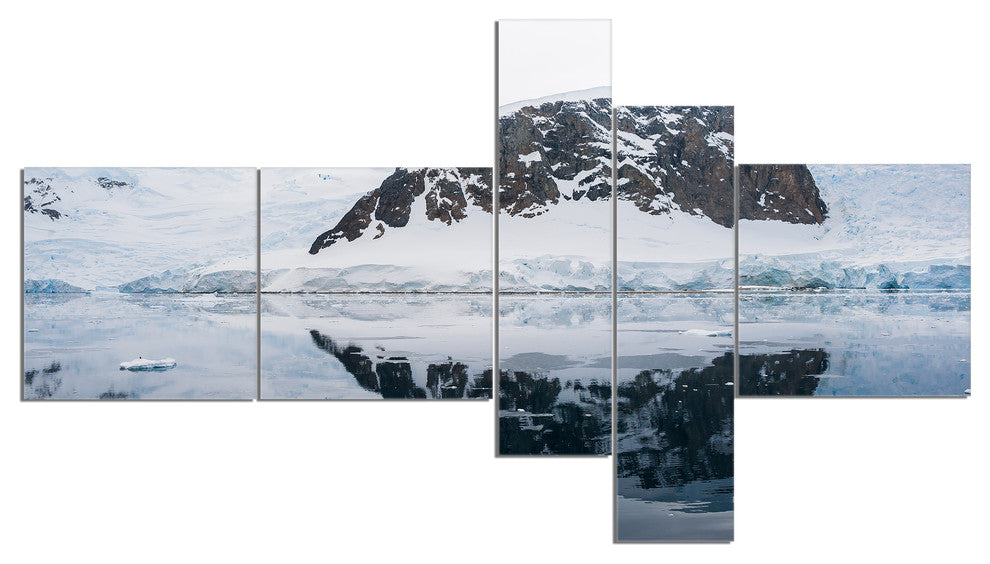 Snowcap Hill in Antarctica, Seashore Canvas Art Print, 60"x32", 5 panels