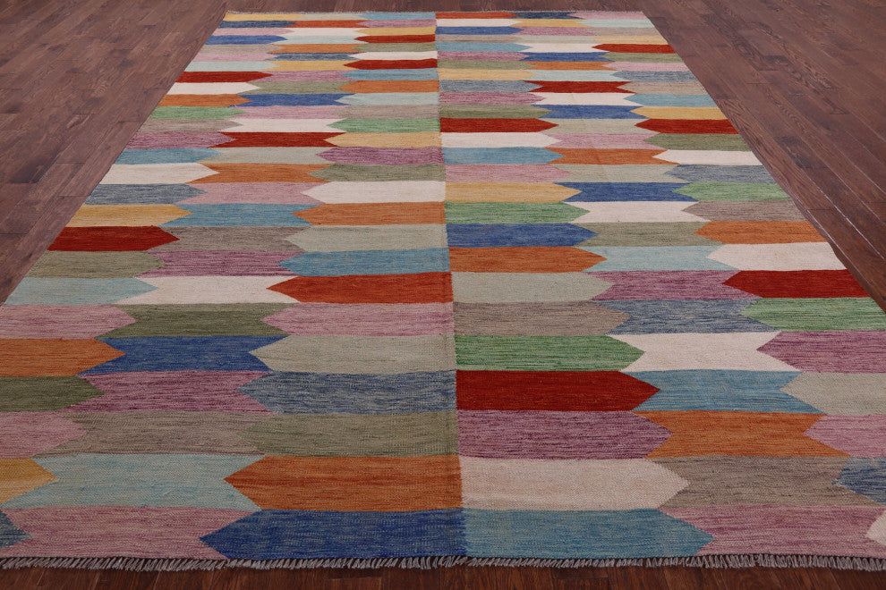 9' 6" X 12' 0" Kilim Flat Weave Wool On Wool Rug - Q12588