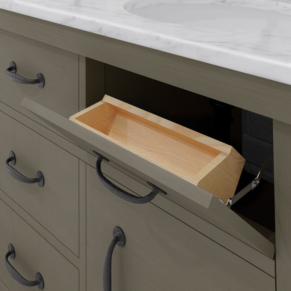 60" Grizzle Gray Double Sink Vanity With Carrara White Marble Counter Top, Mirro
