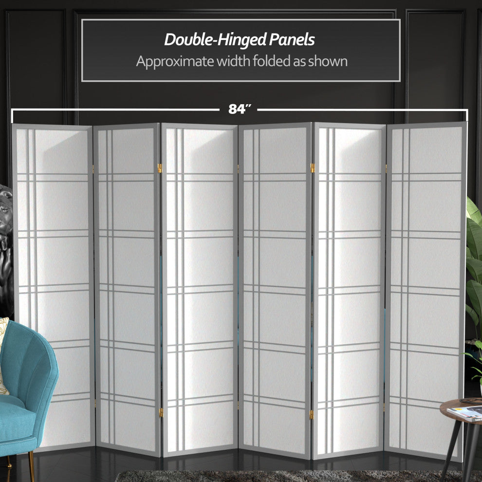 6' Tall Double Cross Shoji Screen, Special Edition, Gray, 6 Panels