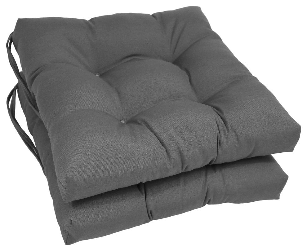 16" Solid Twill Square Tufted Chair Cushions, Set of 2, Steel Gray