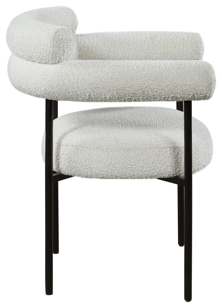 Blake Upholstered Dining Chair, Cream, Boucle Fabric, Matte Black, Set of 2