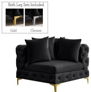 Maklaine Modern / Contemporary Black Finish Velvet Corner Chair
