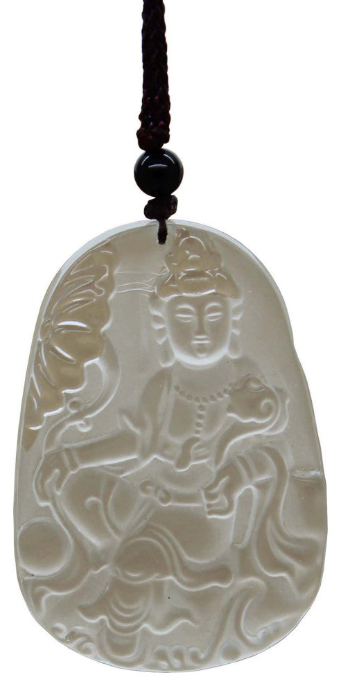 Clear Liuli Glass Kwan Yin, Bodhisattva, Goddess Of Mercy Statue Pendant
