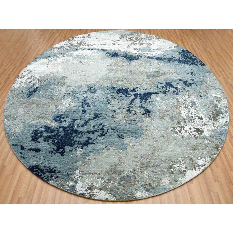 Gray Hand Knotted, Abstract Design, Wool Round Oriental Rug, 10'2"x10'0"