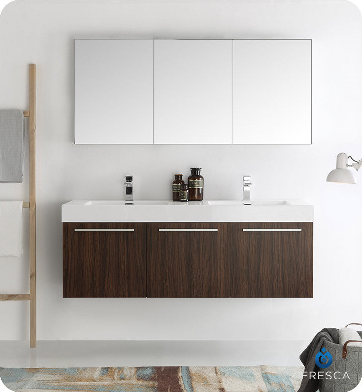 Fresca Vista 60" Walnut Double Sink Bathroom Vanity