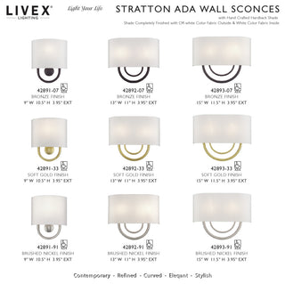 Stratton 2 Light Bronze ADA Sconce with Hand Crafted Off-White Fabric Shade