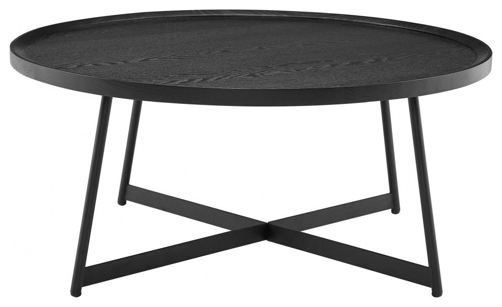 35" Black Manufactured Wood Round Coffee Table