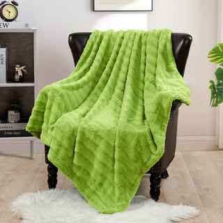 Derby Double Sided Faux Fur Throw Blanket, Citron
