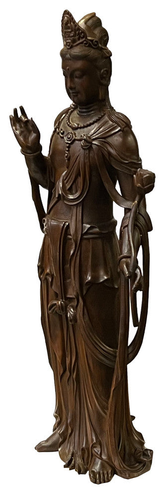 Chinese Brown Guan Yin Tara Bodhisattva Avalokitesvara Wood Statue, Hws2213