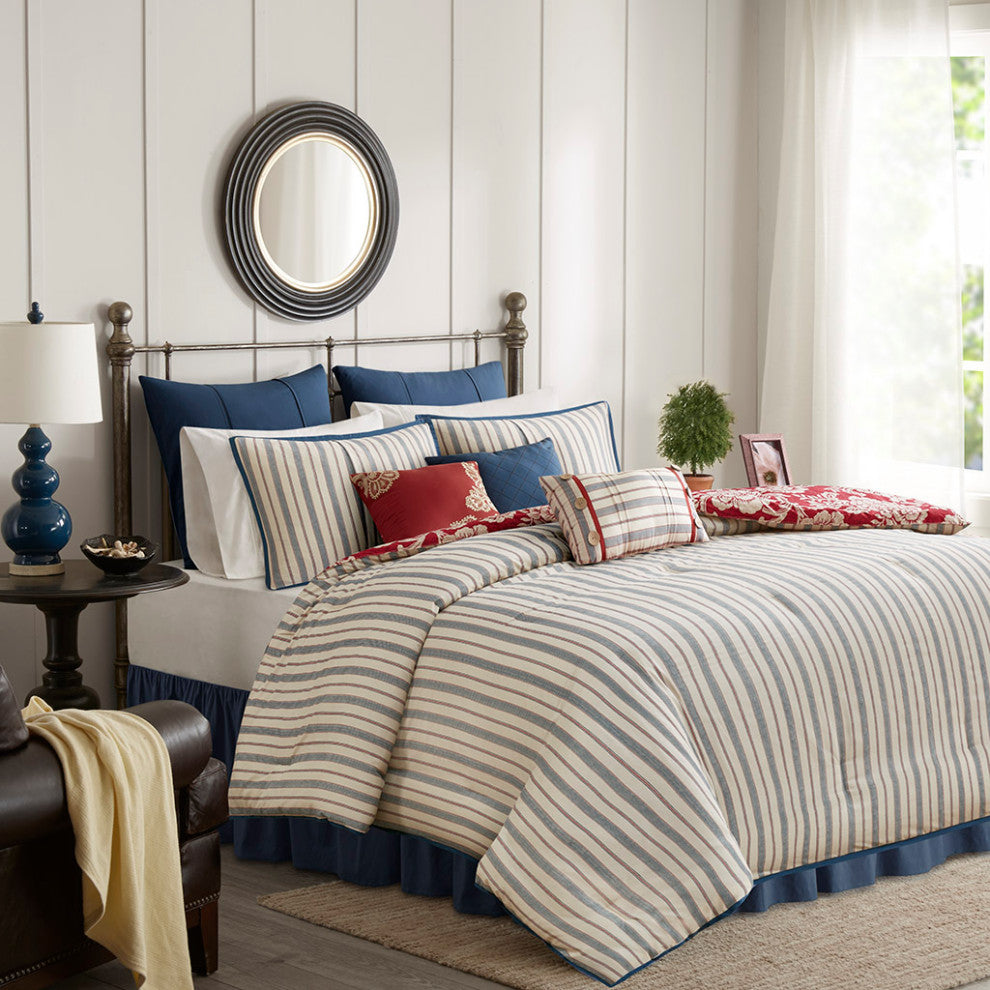 Madison Park Lucy 9 Piece Cotton Twill Reversible Comforter Set in Red