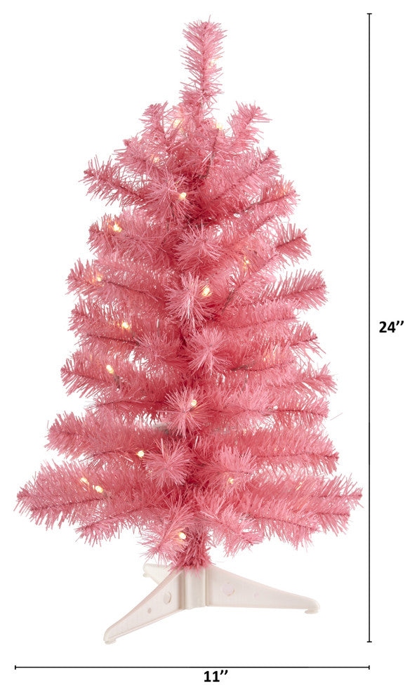2' Pink Artificial Christmas Tree With 35 LED Lights and 72 Bendable Branches